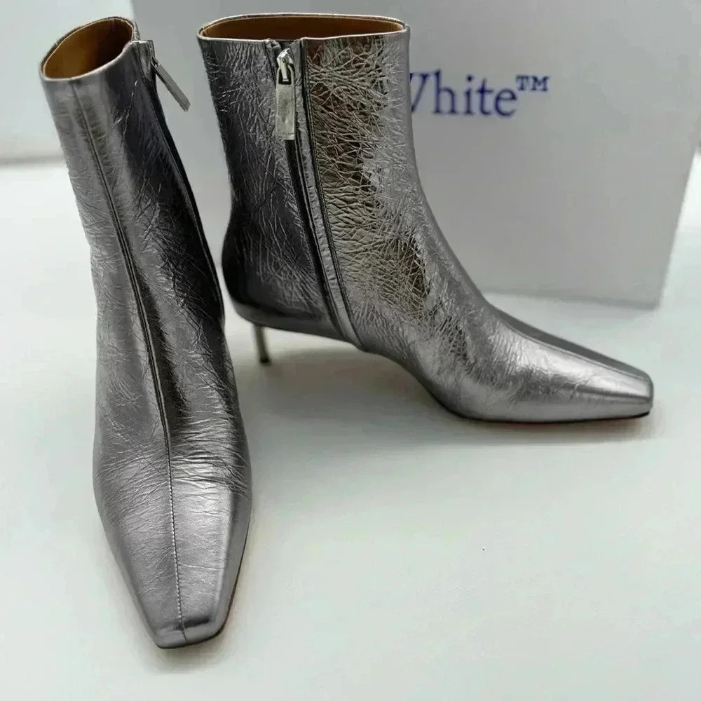 New OFF-White Silver Allen Metal Ankle BootOff-White c/o Virgil Abloh